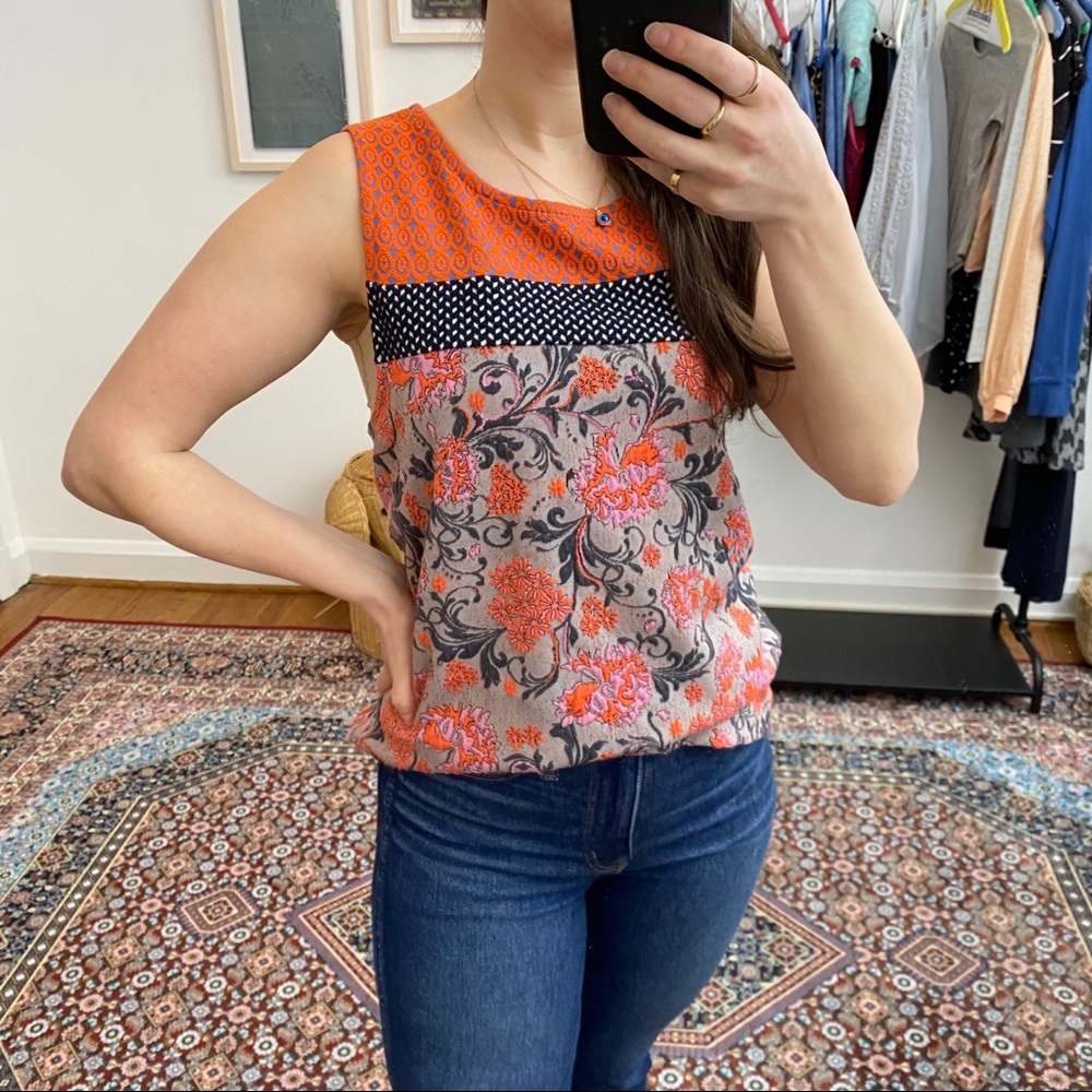 Anthropologie Orange and Blue Floral Tank Top